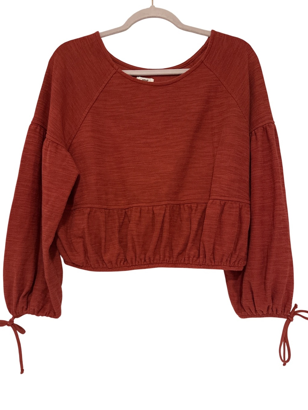 aerie Rust Cropped Pullover with Drawstring Cuffs, Elastic Hem, S